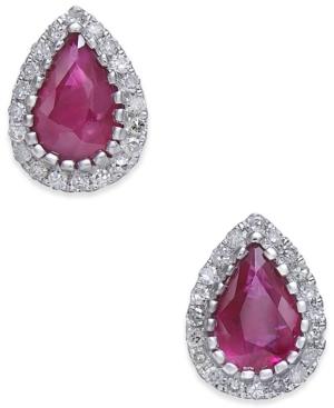 Ruby (3/4 Ct. T.w.) & Diamond (1/8 Ct. T.w.) Stud Earrings In 14k White Gold