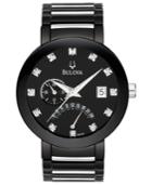 Bulova Watch, Men's Diamond Accent Black Tone Stainless Steel Bracelet 40mm 98d109