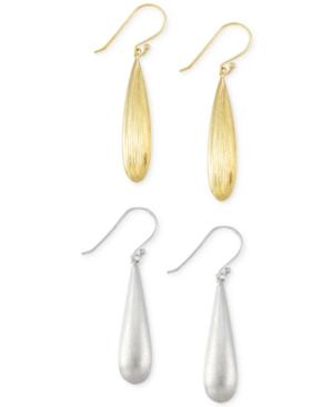 Set Of Two Drop Earrings In 14k Gold Vermeil And White Gold Vermeil