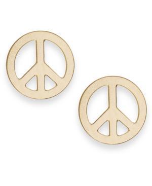 Peace Sign Stud Earrings In 10k Gold