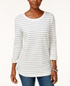 Karen Scott Striped 3/4-sleeve Sweatshirt, Created For Macy's