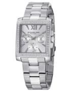 Stuhrling Original Stainless Steel Square Case On Link Bracelet Swarovski Crystal Studded Bezel Watch