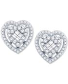Diamond Heart Cluster Stud Earrings (1/2 Ct. T.w.) In 14k White Gold