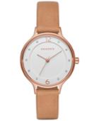 Skagen Women's Light Brown Leather Strap Watch 30mm Skw2585