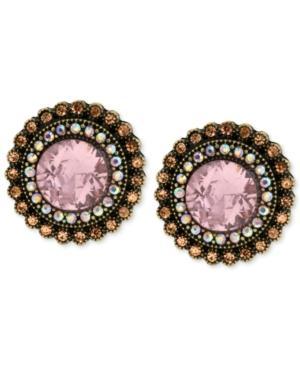 Betsey Johnson Gold-tone Crystal Gem Button Stud Earrings