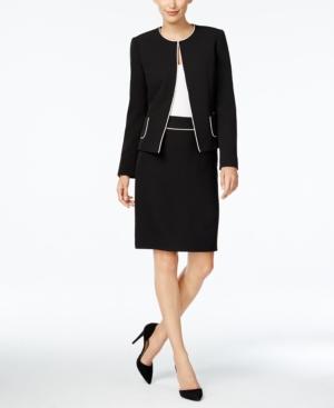 Tahari Asl Petite Crepe Piped Skirt Suit