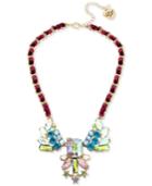 Betsey Johnson Gold-tone Multi-stone Shooting Star & Woven Burgundy Velvet Ribbon Statement Necklace