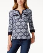 Charter Club Roll-tab Henley Top, Medallion Print