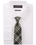 Nick Graham White Solid Dress Shirt And Green Plaid Tie Set