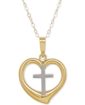 Two-tone Cross In Heart Pendant Necklace In 10k Gold