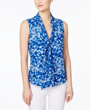 Calvin Klein Floral-print Tie-neck Blouse