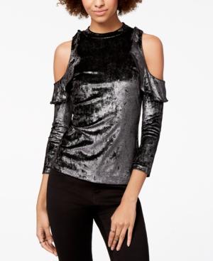 Armani Exchange Velvet Cold-shoulder Flounce Top