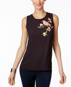 Inc International Concepts Embellished Bird-print Top, Only At Macy's