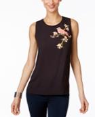 Inc International Concepts Embellished Bird-print Top, Only At Macy's