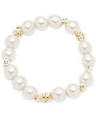 Anne Klein Gold-tone Imitation Pearl And Crystal Stretch Bracelet