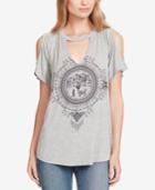 Jessica Simpson Juniors' Ula Southwest Cold-shoulder Graphic T-shirt
