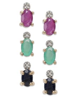 Victoria Townsend Oval Cut Emerald, Ruby And Sapphire And Diamond Accent Stud Trio In 18k Gold Over Sterling Silver (2-3/8 Ct. T.w.)