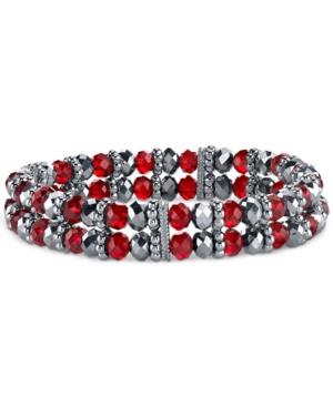 2028 Silver-tone Red Beaded Stretch Bracelet