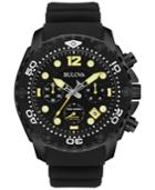 Bulova Men's Uhf Chronograph Sea King Black Rubber Strap Watch 49mm 98b243