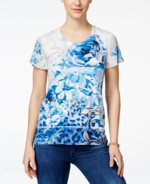 Jm Collection Embellished Blouse, Floral Print