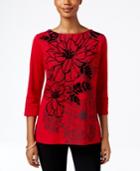 Karen Scott Embellished Floral-print Top, Only At Macy's