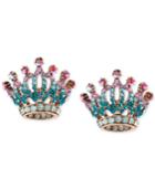 Betsey Johnson Rose Gold-tone Pave Crystal Crown Stud Earrings
