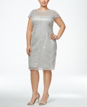 Adrianna Papell Plus Size Sequined Illusion Sheath Dress