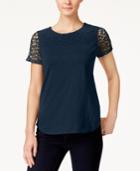 Charter Club Petite Crochet-sleeve Top, Only At Macy's