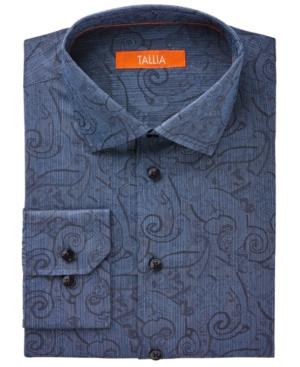 Tallia Men's Fitted Blue Jacquard Exploded Paisley Dress Shirt