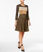 Calvin Klein Belted Metallic Colorblocked Sweater Dress, Regular & Petite Sizes