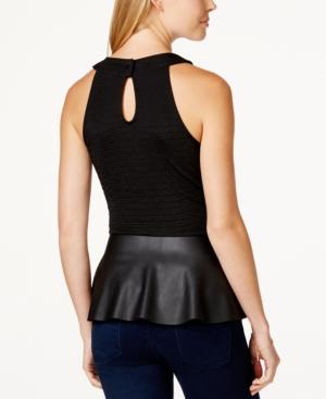 Stoosh Juniors' Embellished Faux-leather Peplum Top