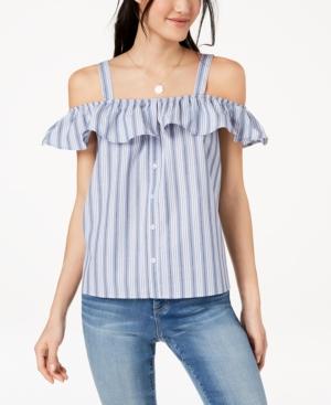 Ultra Flirt By Ikeddi Juniors' Striped Off-the-shoulder Blouse