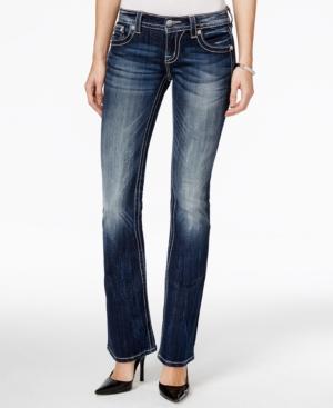 Miss Me Fleur-de-lis Embellished Bootcut Dark Blue Wash Jeans