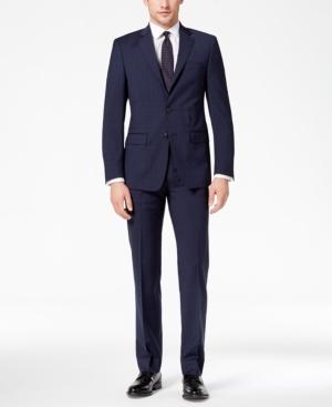 Calvin Klein Men's Slim-fit Stretch Navy/charcoal Mini-windowpane Suit