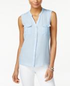 Ny Collection Petite Lace-detail Sleeveless Utility Blouse