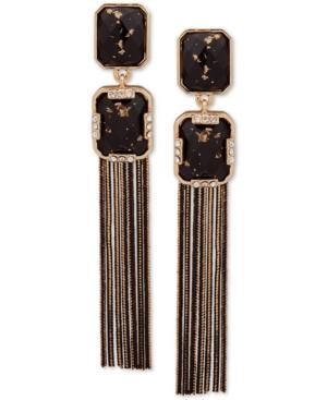 Anne Klein Gold-tone Pave & Stone Chain Tassel Drop Earrings