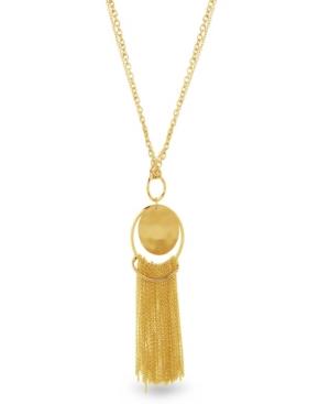 Catherine Malandrino Women's Round Hammered Disc Tassel Yellow Gold-tone Chain Necklace