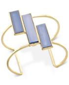 Gold-tone Purple Rectangular Stone Open Cuff Bracelet
