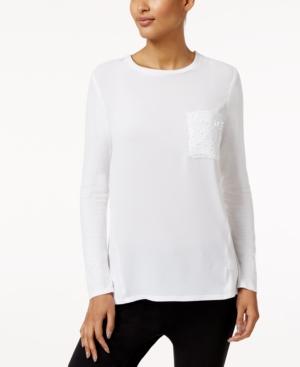 Ny Collection Mixed-media Sequin-pocket Top