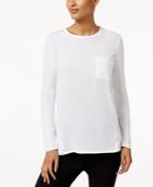 Ny Collection Mixed-media Sequin-pocket Top