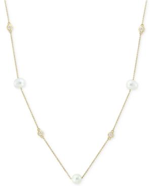 Effy Cultured Freshwater Pearl (5-1/2mm) & Diamond (1/8 Ct. T.w.) 18 Station Necklace In 14k Gold