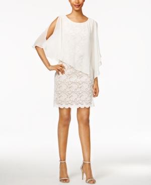 Connected Petite Lace Cold-shoulder Cape Dress