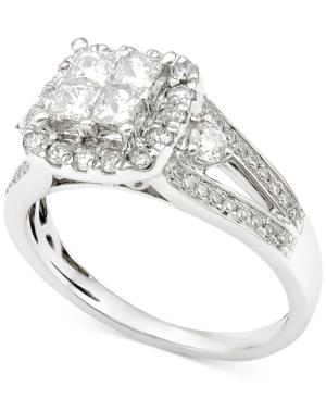 Diamond Cluster Engagement Ring (1-1/4 Ct. T.w.) In 14k White Gold