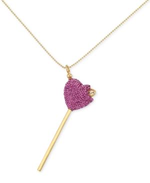 Simone I. Smith Pink Crystal Heart Lollipop Pendant Necklace In 18k Gold Over Sterling Silver