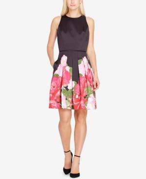 Tahari Floral Satin Fit & Flare Dress