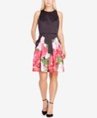 Tahari Floral Satin Fit & Flare Dress