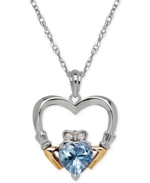 Aquamarine (1-1/10 Ct. T.w.) And Diamond Accent Heart Pendant Necklace In Sterling Silver And 14k Gold