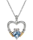 Aquamarine (1-1/10 Ct. T.w.) And Diamond Accent Heart Pendant Necklace In Sterling Silver And 14k Gold
