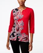 Alfred Dunner Paisley Split-neck Sweater