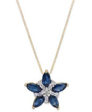 Sapphire (1-1/4 Ct. T.w.) And Diamond (1/10 Ct. T.w.) Flower Pendant Necklace In 14k Gold
